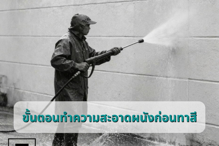 การทำความสะอาดผนังโดยเครื่องฉีดน้ำ